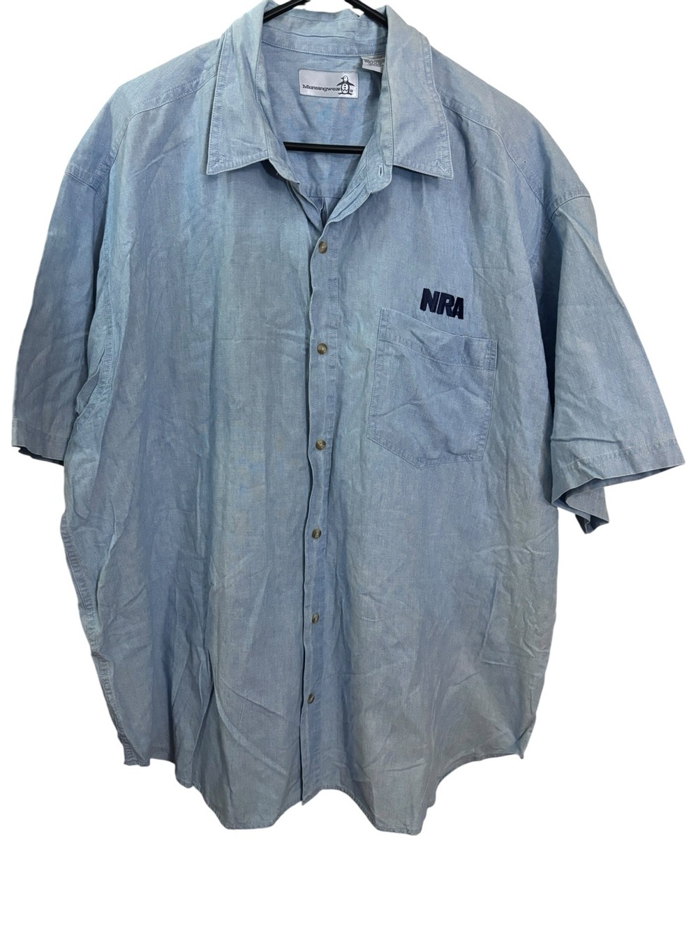 Munsingwear Light Blue Short Sleeve Button-Up Shirt w/ NRA Logo | Size XL